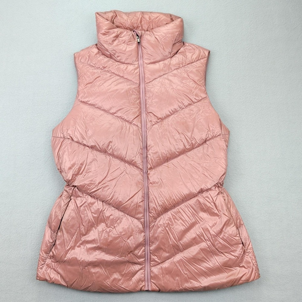 Athleta Vest Womens‎ Small Pink Goose Down Puffer Quilted High Collar Zip Nylon